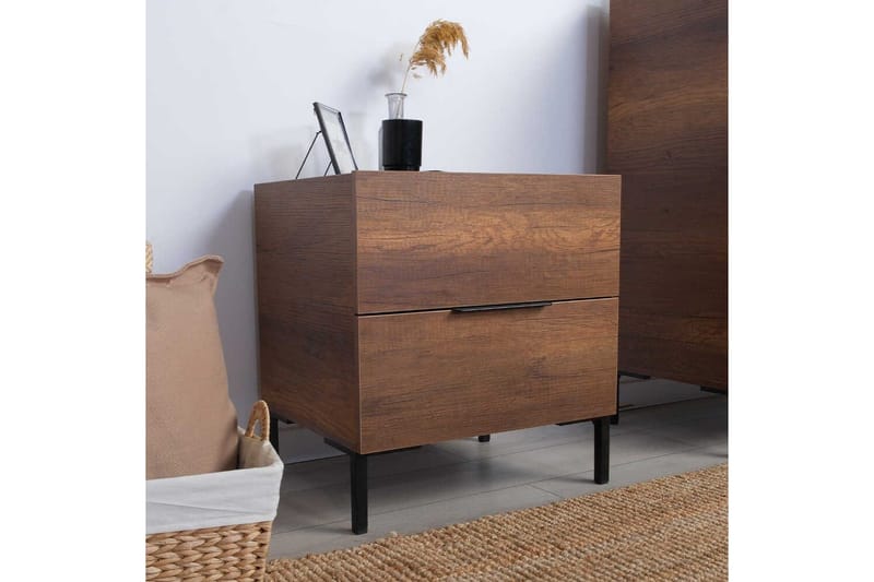 Serene Sängbord 55 cm med Trä- och Valnötsutseende, Förvaring med Lådor - Valnötsbrun - Möbler - Bord & matgrupper - Avlastningsbord - Sängbord & nattduksbord