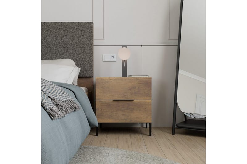 Serene Sängbord 55 cm med Trä- och Valnötsutseende, Förvaring med Lådor - Valnötsbrun - Möbler - Bord & matgrupper - Avlastningsbord - Sängbord & nattduksbord