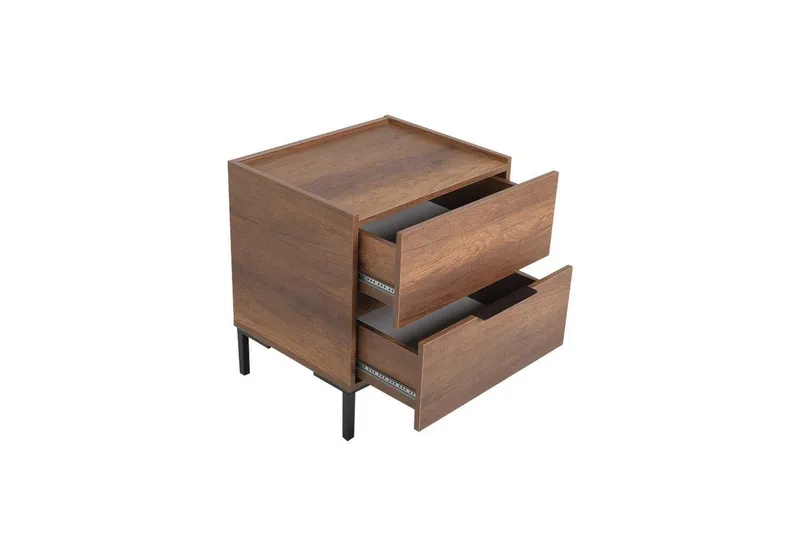 Serene Sängbord 55 cm med Trä- och Valnötsutseende, Förvaring med Lådor, Valnötsbrun