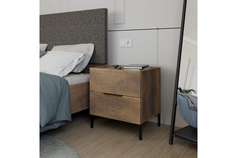 Serene Sängbord 55 cm med Trä- och Valnötsutseende, Förvaring med Lådor - Valnötsbrun - Möbler - Bord & matgrupper - Avlastningsbord - Sängbord & nattduksbord