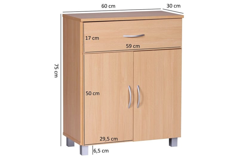 Sideboard Wohnling Folierad spånskiva 60 x 75 cm 2 dörrar 1 låda modern stil - Möbler - Bord & matgrupper - Avlastningsbord - Hallbord