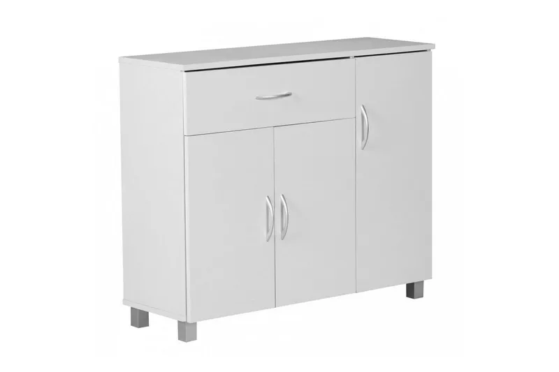 Sideboard Wohnling folierad spånskiva 90x75 cm, 3 dörrar 1 låda, modern stil Vit, Vit