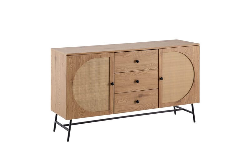 Sideboard Wohnling Folierad spånskiva ekoptik halvcirkel rottingväv look 2 dörrar 3 lådor modern, undefined