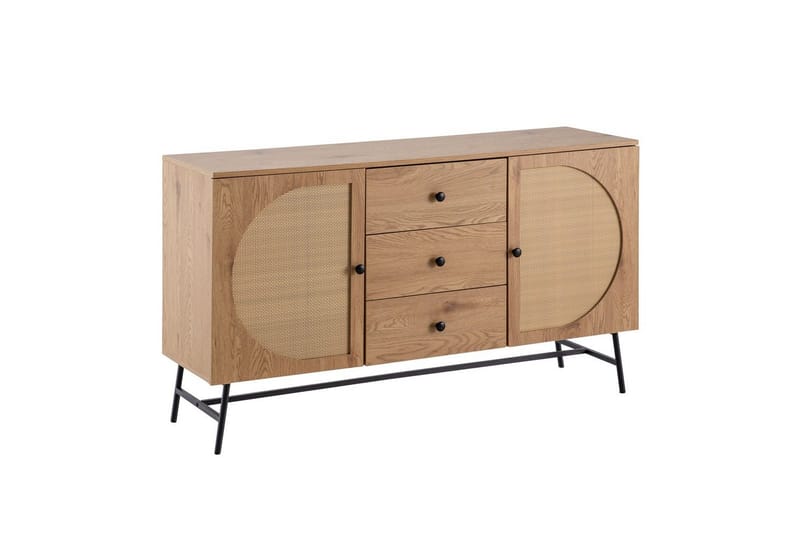 Sideboard Wohnling Folierad spånskiva ekoptik halvcirkel rottingväv look 2 dörrar 3 lådor modern - Möbler - Bord & matgrupper - Avlastningsbord - Hallbord