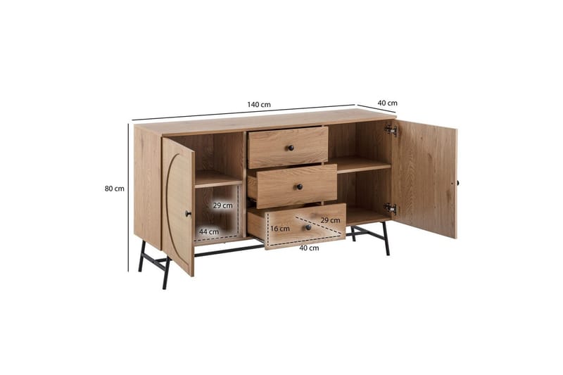 Sideboard Wohnling Folierad spånskiva ekoptik halvcirkel rottingväv look 2 dörrar 3 lådor modern - Möbler - Bord & matgrupper - Avlastningsbord - Hallbord