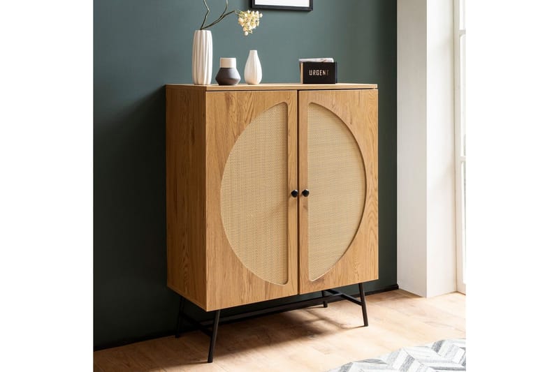 Sideboard Wohnling Folierad spånskiva ekoptik halvcirkel rottingväv look 2 dörrar modern - Möbler - Bord & matgrupper - Avlastningsbord - Hallbord