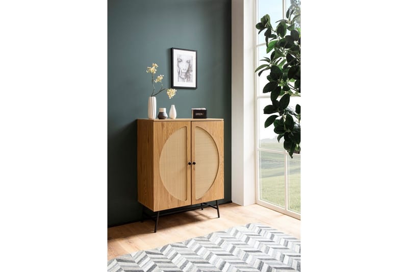 Sideboard Wohnling Folierad spånskiva ekoptik halvcirkel rottingväv look 2 dörrar modern - Möbler - Bord & matgrupper - Avlastningsbord - Hallbord