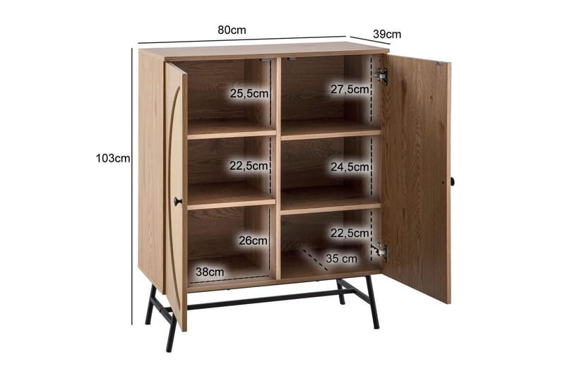Sideboard Wohnling Folierad spånskiva ekoptik halvcirkel rottingväv look 2 dörrar modern - Möbler - Bord & matgrupper - Avlastningsbord - Hallbord