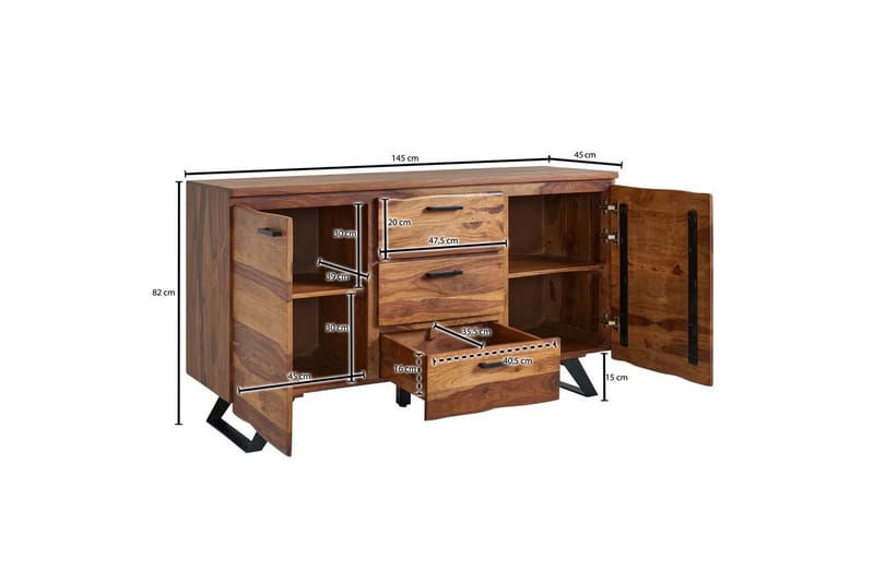Sideboard Wohnling Massiv trä träd kant 145 cm med 2 dörrar 3 lådor industriell - Möbler - Bord & matgrupper - Avlastningsbord - Hallbord
