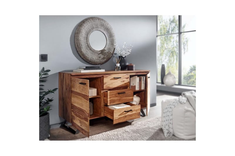 Sideboard Wohnling Massiv trä träd kant 145 cm med 2 dörrar 3 lådor industriell - Möbler - Bord & matgrupper - Avlastningsbord - Hallbord