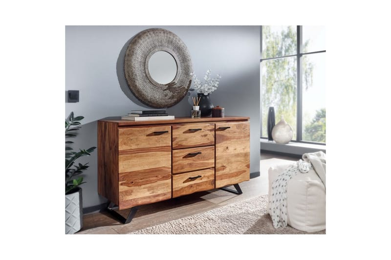 Sideboard Wohnling Massiv trä träd kant 145 cm med 2 dörrar 3 lådor industriell - Möbler - Bord & matgrupper - Avlastningsbord - Hallbord