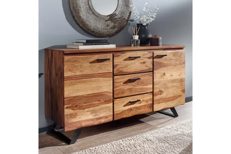 Sideboard Wohnling Massiv trä träd kant 145 cm med 2 dörrar 3 lådor industriell - Möbler - Bord & matgrupper - Avlastningsbord - Hallbord