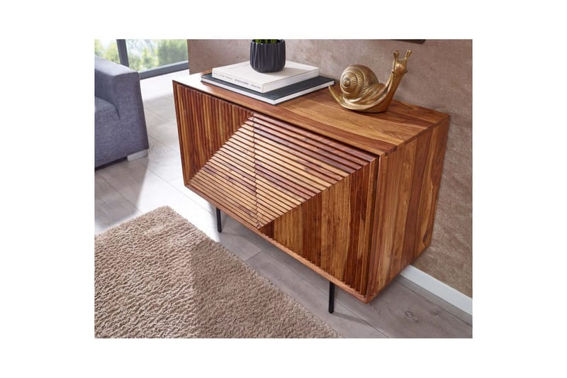 Sideboard Wohnling massivt trä, 3D geometrisk front, tryck-öppna, industriell loftstil 100 cm - 100 cm - Möbler - Bord & matgrupper - Avlastningsbord - Hallbord