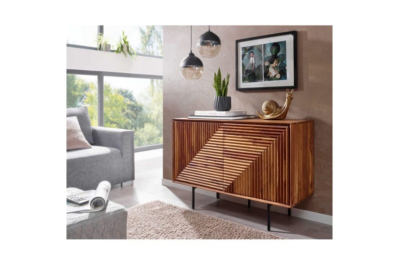 Sideboard Wohnling massivt trä, 3D geometrisk front, tryck-öppna, industriell loftstil 100 cm - 100 cm - Möbler - Bord & matgrupper - Avlastningsbord - Hallbord