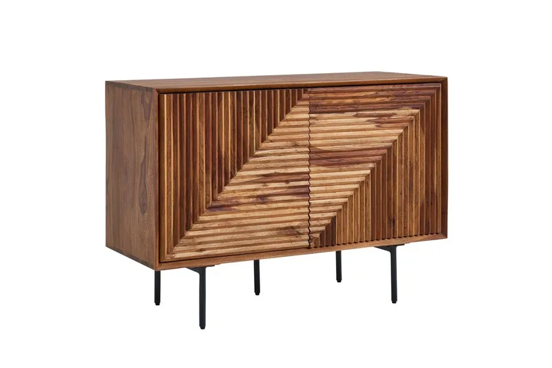 Sideboard Wohnling massivt trä, 3D geometrisk front, tryck-öppna, industriell loftstil 100 cm, 100 cm