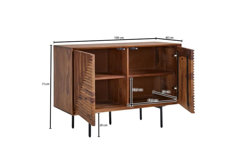 Sideboard Wohnling massivt trä, 3D geometrisk front, tryck-öppna, industriell loftstil 100 cm - 100 cm - Möbler - Bord & matgrupper - Avlastningsbord - Hallbord