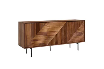 Sideboard Wohnling massivt trä, 3D geometrisk front, tryck-öppna, industriell loftstil 148 cm - 148 cm - Förvaring - Förvaringsmöbler - Sideboard & skänk