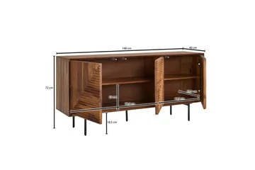 Sideboard Wohnling massivt trä, 3D geometrisk front, tryck-öppna, industriell loftstil 148 cm - 148 cm - Förvaring - Förvaringsmöbler - Sideboard & skänk
