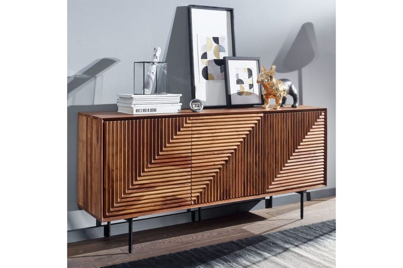 Sideboard Wohnling massivt trä, 3D geometrisk front, tryck-öppna, industriell loftstil 148 cm - 148 cm - Möbler - Bord & matgrupper - Avlastningsbord - Hallbord