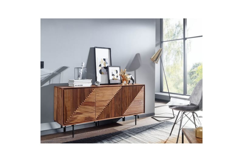 Sideboard Wohnling massivt trä, 3D geometrisk front, tryck-öppna, industriell loftstil 148 cm - 148 cm - Möbler - Bord & matgrupper - Avlastningsbord - Hallbord