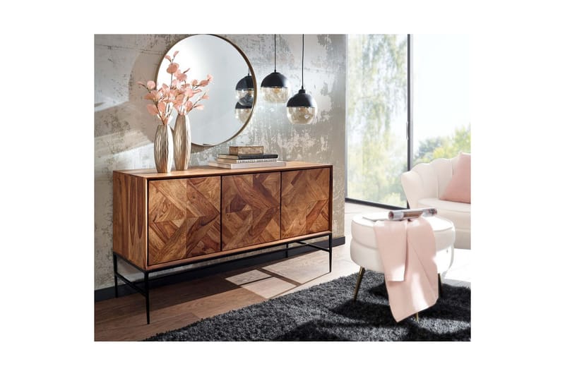 Sideboard Wohnling Massivt trä, triangulär optisk inläggning, 123 cm med 3 dörrar, industriell - Möbler - Bord & matgrupper - Avlastningsbord - Hallbord