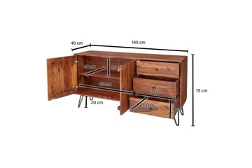 Sideboard Wohnling Massivt trä 145 cm med 3 lådor 1 dörr hårnålsben industriell - Förvaring - Förvaringsmöbler - Sideboard & skänk