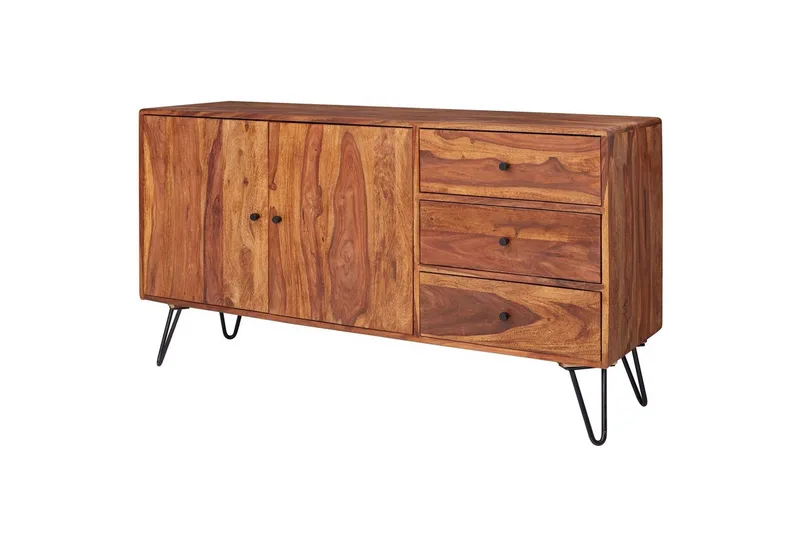 Sideboard Wohnling Massivt trä 145 cm med 3 lådor 1 dörr hårnålsben industriell