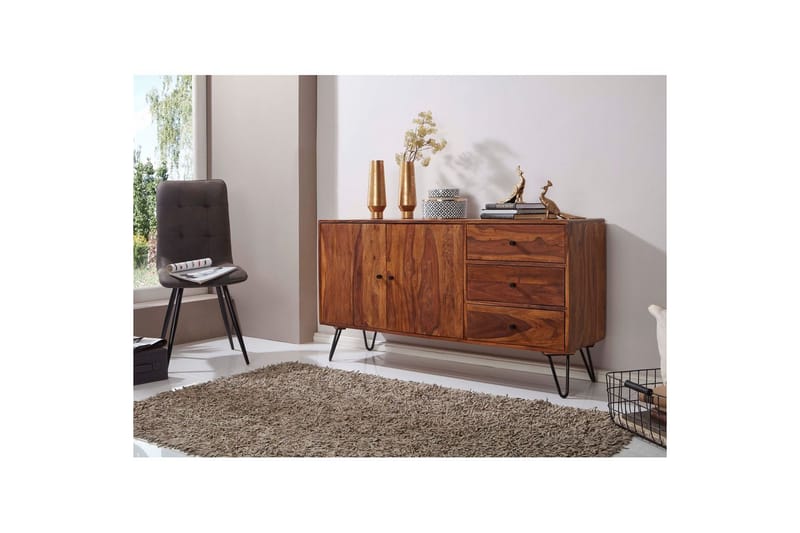 Sideboard Wohnling Massivt trä 145 cm med 3 lådor 1 dörr hårnålsben industriell - Möbler - Bord & matgrupper - Avlastningsbord - Konsolbord & sidobord