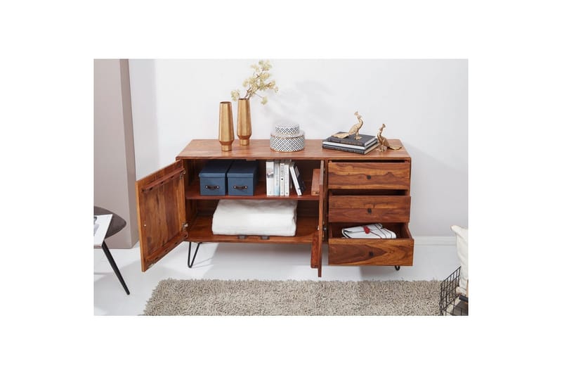 Sideboard Wohnling Massivt trä 145 cm med 3 lådor 1 dörr hårnålsben industriell - Möbler - Bord & matgrupper - Avlastningsbord - Konsolbord & sidobord