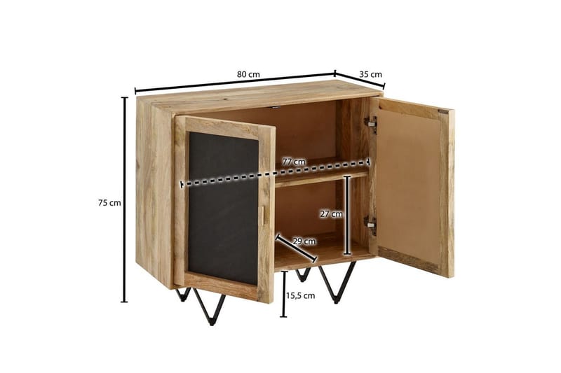 Sideboard Wohnling Massivt trä 80 cm 3D kant stenoptik front 2 dörrar modern - Möbler - Bord & matgrupper - Avlastningsbord - Hallbord