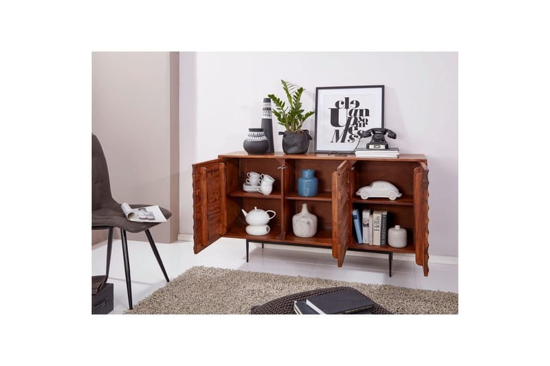 Sideboard Wohnling Massivt trä dörrar med tryck-öppning 150 cm filigrana metallben industriell - Förvaring - Förvaringsmöbler - Sideboard & skänk