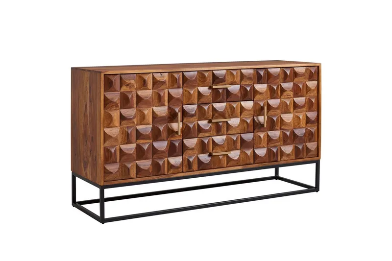 Sideboard Wohnling Massivt trä design front 145 cm med 2 dörrar 3 lådor industriell