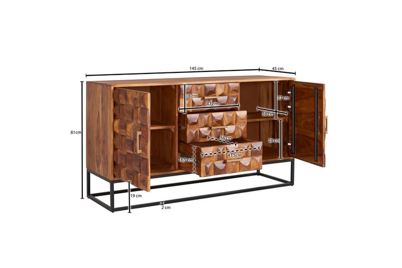 Sideboard Wohnling Massivt trä design front 145 cm med 2 dörrar 3 lådor industriell - Möbler - Bord & matgrupper - Avlastningsbord - Hallbord