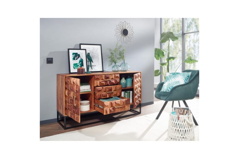 Sideboard Wohnling Massivt trä design front 145 cm med 2 dörrar 3 lådor industriell - Möbler - Bord & matgrupper - Avlastningsbord - Hallbord