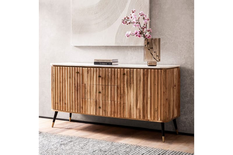 Sideboard Wohnling Massivt trä riktig marmoryta 150 cm 2 dörrar 3 lådor modern - Möbler - Bord & matgrupper - Avlastningsbord - Konsolbord & sidobord