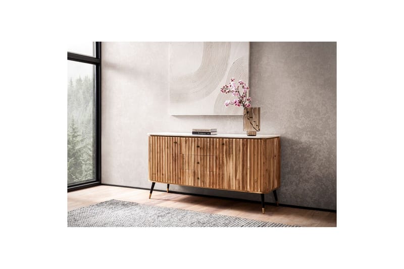 Sideboard Wohnling Massivt trä riktig marmoryta 150 cm 2 dörrar 3 lådor modern - Möbler - Bord & matgrupper - Avlastningsbord - Konsolbord & sidobord