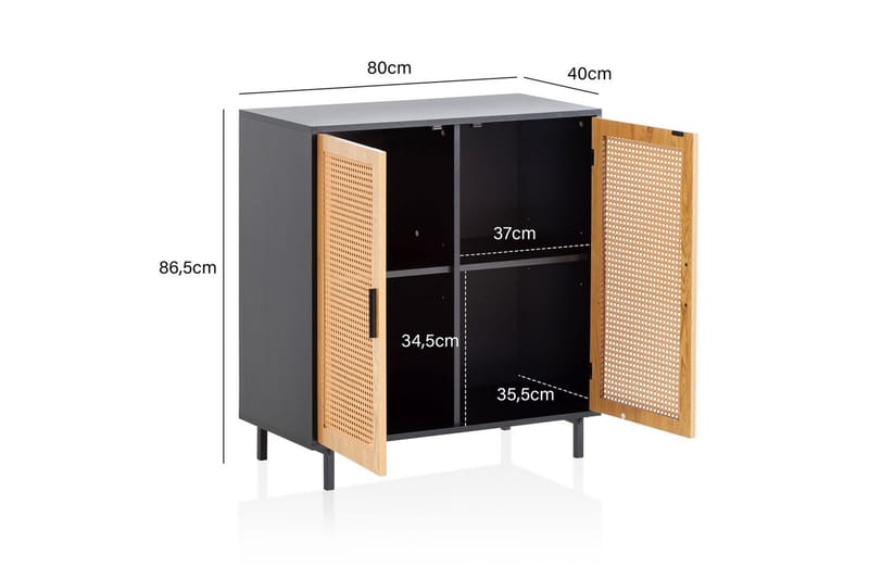 Sideboard Wohnling Melaminbelagd MDF 80 cm 2 dörrar med wienerflätning modern - Möbler - Bord & matgrupper - Avlastningsbord - Hallbord