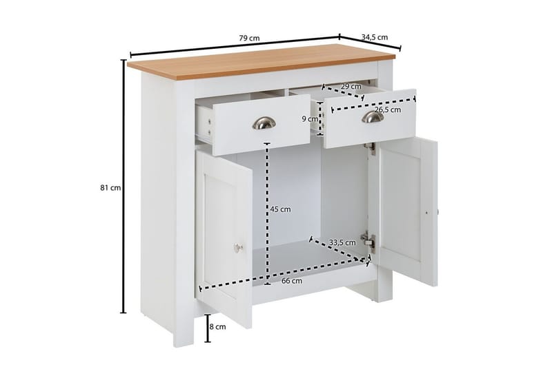 Sideboard Wohnling Melaminbelagd spånskiva tvåfärgad optik ek/vit 2 dörrar 2 lådor modern - Möbler - Bord & matgrupper - Avlastningsbord - Hallbord