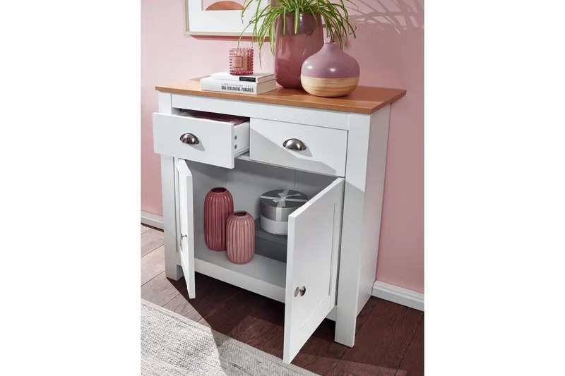 Sideboard Wohnling Melaminbelagd spånskiva tvåfärgad optik ek/vit 2 dörrar 2 lådor modern - Förvaring - Förvaringsmöbler - Sideboard & skänk