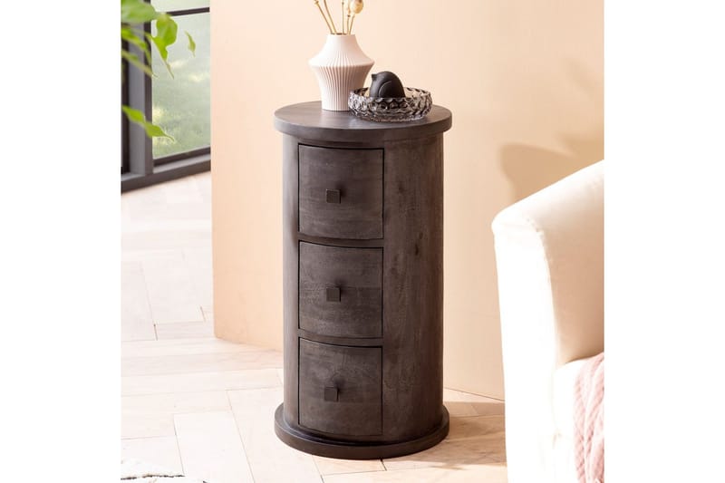 Sideboard Wohnling Runt massivt trä lantlig stil Svart, 3 lådor - Svart, 3 lådor - Möbler - Bord & matgrupper - Avlastningsbord - Hallbord