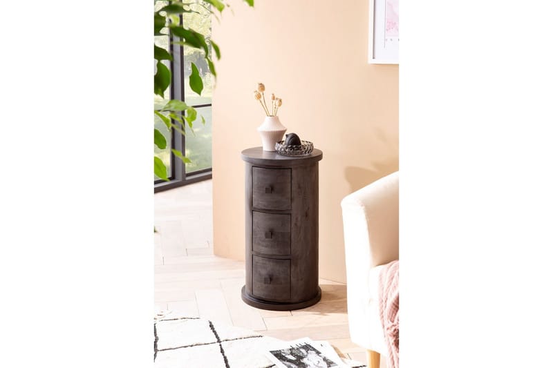 Sideboard Wohnling Runt massivt trä lantlig stil Svart, 3 lådor - Svart, 3 lådor - Möbler - Bord & matgrupper - Avlastningsbord - Hallbord