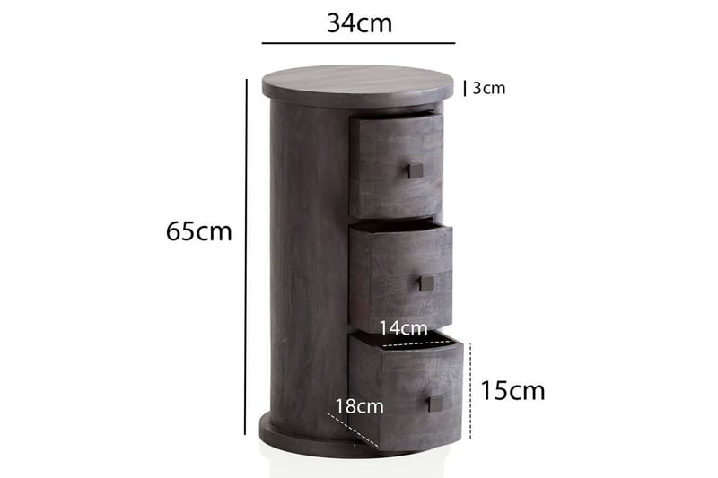 Sideboard Wohnling Runt massivt trä lantlig stil Svart, 3 lådor - Svart, 3 lådor - Möbler - Bord & matgrupper - Avlastningsbord - Hallbord