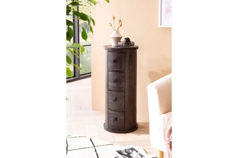 Sideboard Wohnling Runt massivt trä lantlig stil Svart, 4 lådor - Svart, 4 lådor - Möbler - Bord & matgrupper - Avlastningsbord - Hallbord