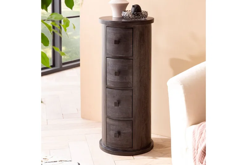 Sideboard Wohnling Runt massivt trä lantlig stil Svart, 4 lådor - Svart, 4 lådor - Möbler - Bord & matgrupper - Avlastningsbord - Hallbord