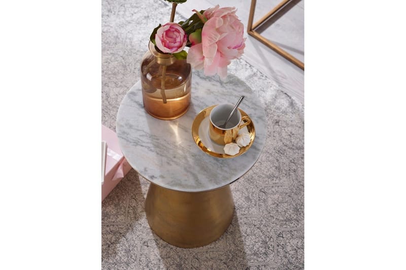 Sido bord Wohnling Äkta marmor rund 35 cm gyllene bas modern - Möbler - Bord & matgrupper - Avlastningsbord - Lampbord