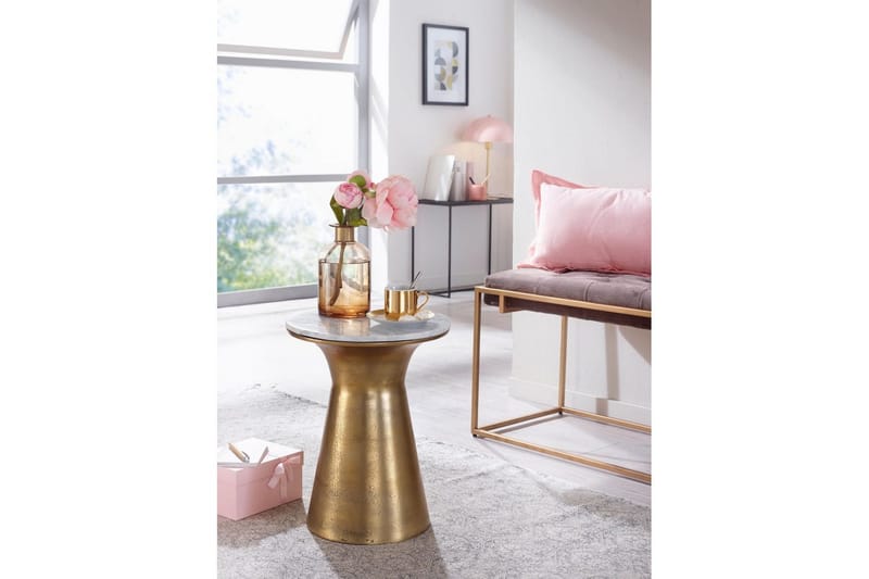 Sido bord Wohnling Äkta marmor rund 35 cm gyllene bas modern - Möbler - Bord & matgrupper - Avlastningsbord - Lampbord