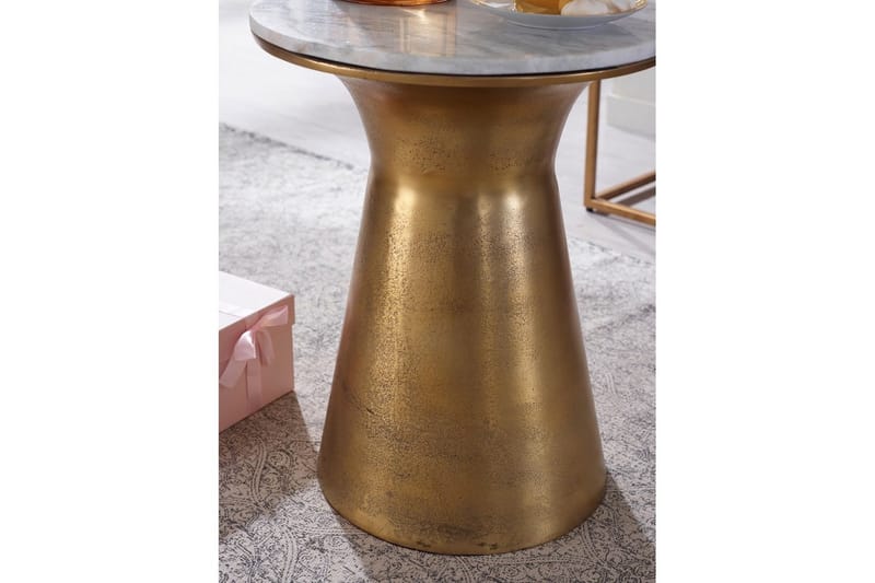 Sido bord Wohnling Äkta marmor rund 35 cm gyllene bas modern - Möbler - Bord & matgrupper - Avlastningsbord - Lampbord