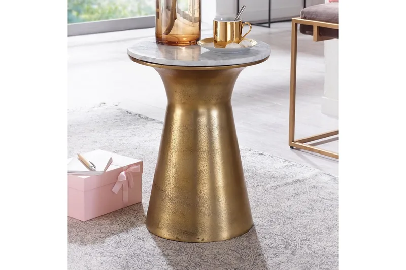 Sido bord Wohnling Äkta marmor rund 35 cm gyllene bas modern - Möbler - Bord & matgrupper - Avlastningsbord - Lampbord