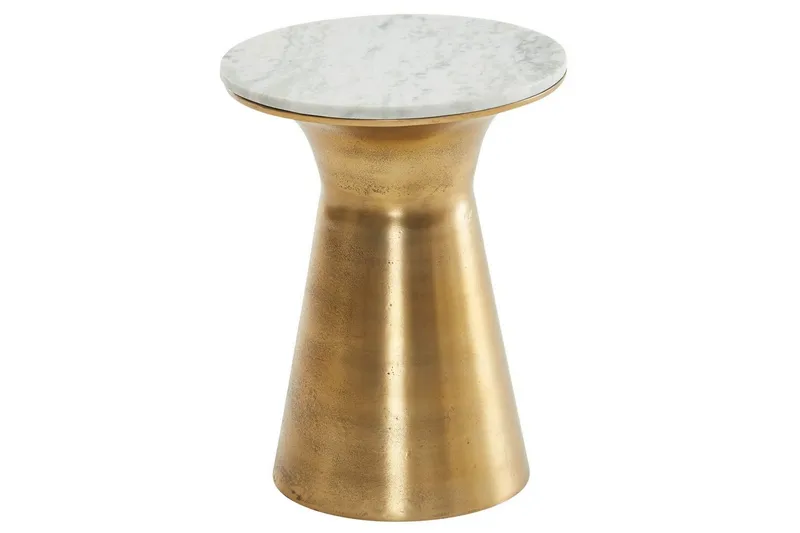 Sido bord Wohnling Äkta marmor rund 35 cm gyllene bas modern, undefined