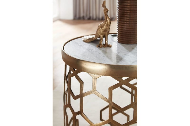 Sido bord Wohnling Äkta marmor rund 44 cm honungskake-optik bas modern - Möbler - Bord & matgrupper - Avlastningsbord - Lampbord